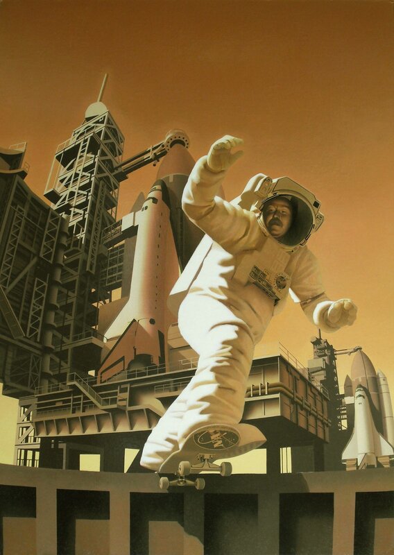 Astronaut on a skateboard