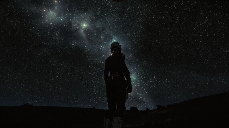 Astronaut on Alien Planet — Black, Serene, Night