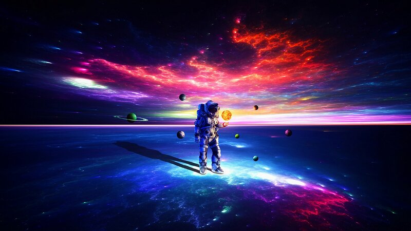 Astronaut on Alien Planet — Blue, Dramatic, Digital Art, Planets