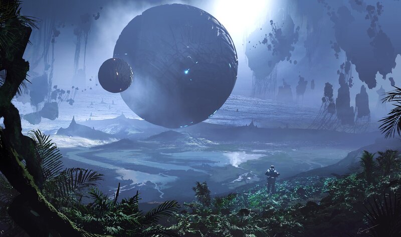 Astronaut on Alien Planet — Blue, Dramatic, Digital Art