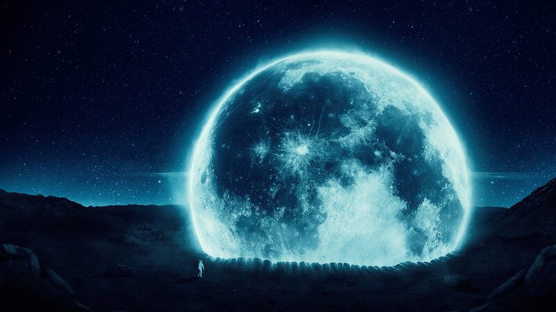 Astronaut on Alien Planet — Blue, Dramatic, Night, Digital Art, Moon