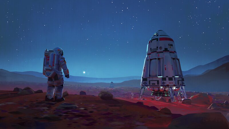 Astronaut on Alien Planet — Blue, Serene