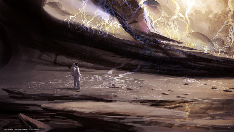 Astronaut on Alien Planet — Brown, Dramatic, Digital Art