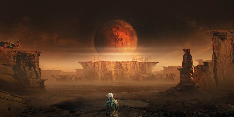 Astronaut on Alien Planet — Brown, Dramatic, Night, Digital Art