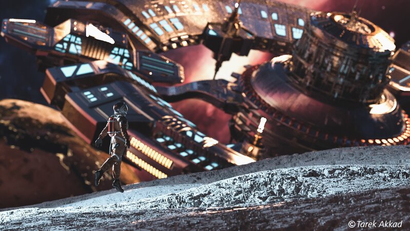 Astronaut on Alien Planet — Gray, Dramatic, Digital Art, Spaceship, Space