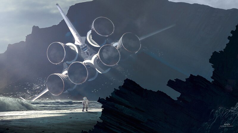 Astronaut on Alien Planet — Gray, Dramatic, Digital Art, Spaceship