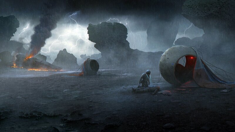 Astronaut on Alien Planet — Gray, Dramatic, Night, Digital Art