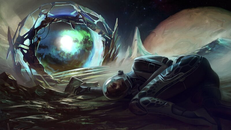Astronaut on Alien Planet — Green, Dramatic