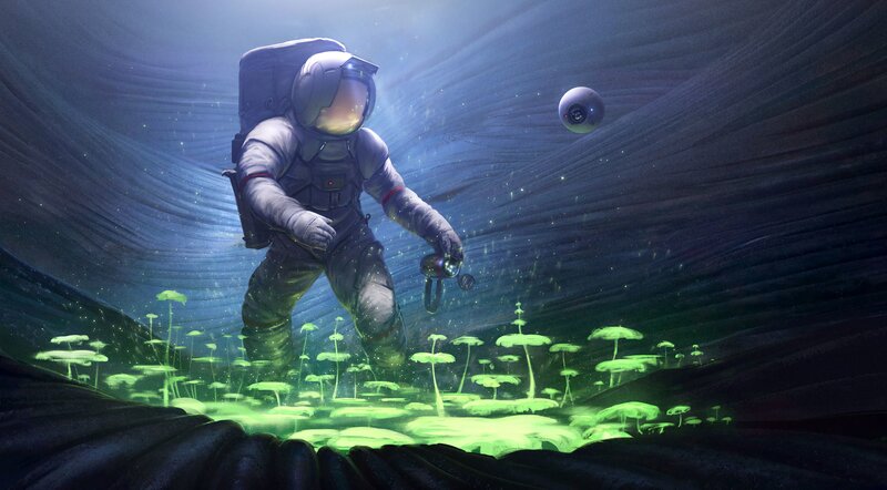 Astronaut on Alien Planet — Green, Mysterious