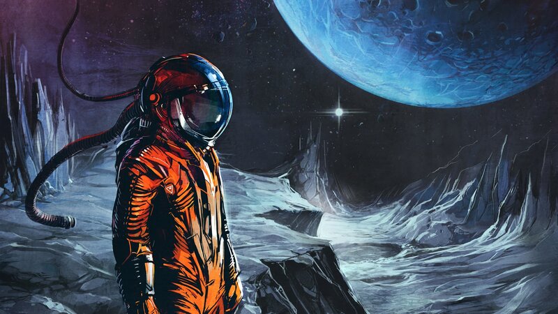 Astronaut on Alien Planet — Orange, Dramatic, Night