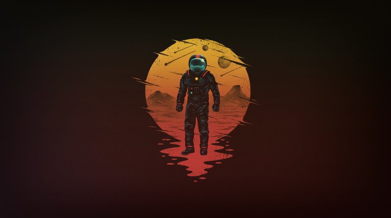 Astronaut on Alien Planet — Orange, Dramatic, Sunset, Digital Art