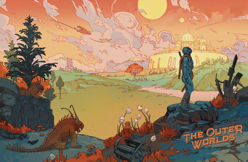 Astronaut on Alien Planet — Orange, Dramatic, Sunset, Illustration