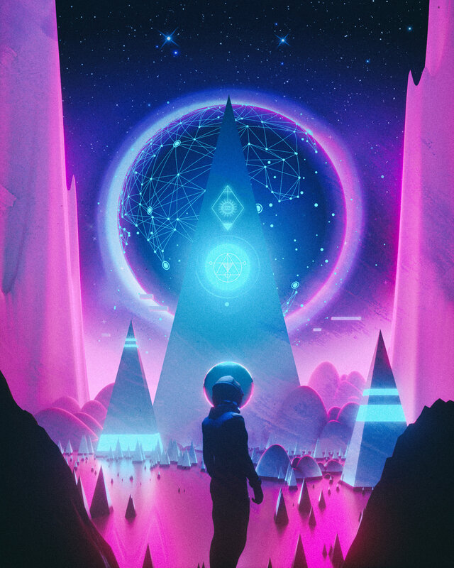 Astronaut on Alien Planet — Pink, Mystical