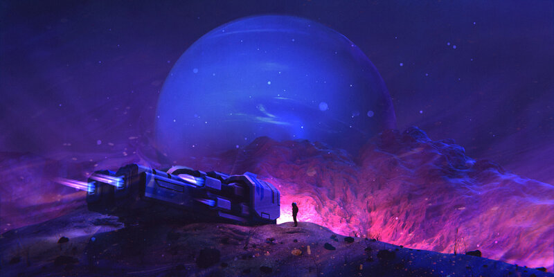 Astronaut on Alien Planet — Purple, Dramatic, Night, Digital Art