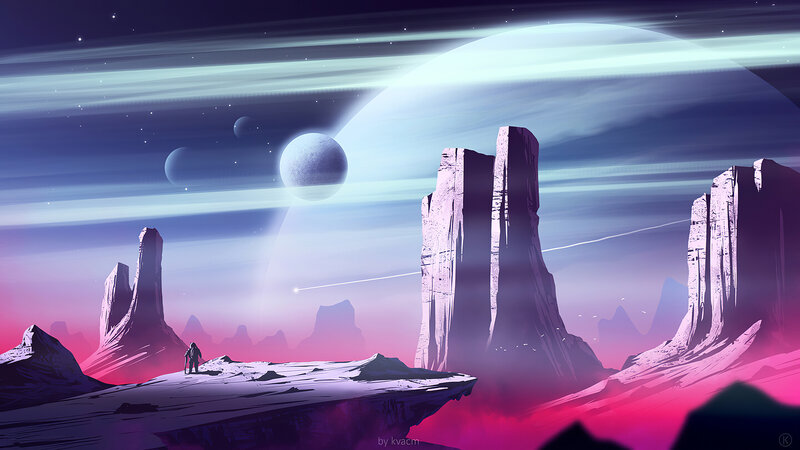 Astronaut on Alien Planet — Purple, Dramatic, Night