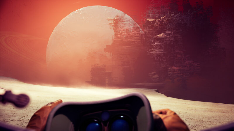 Astronaut on Alien Planet — Red, Dramatic, Digital Art, Moon