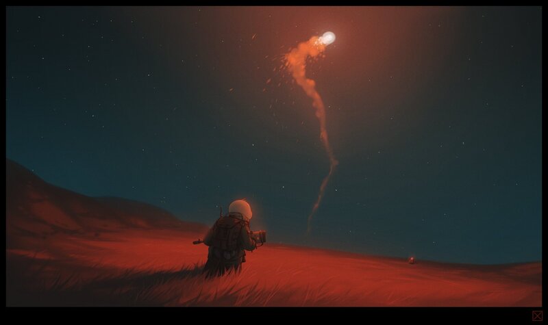 Astronaut on Alien Planet — Red, Dramatic, Night
