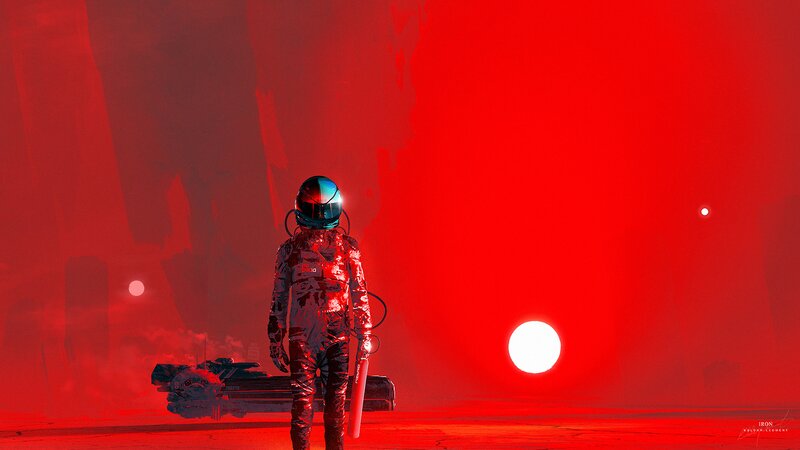 Astronaut on Alien Planet — Red