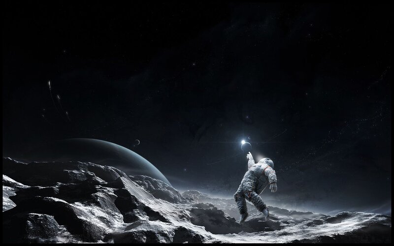 Astronaut on Alien Surface — Black, Dramatic, Night, Digital Art, Space Suit