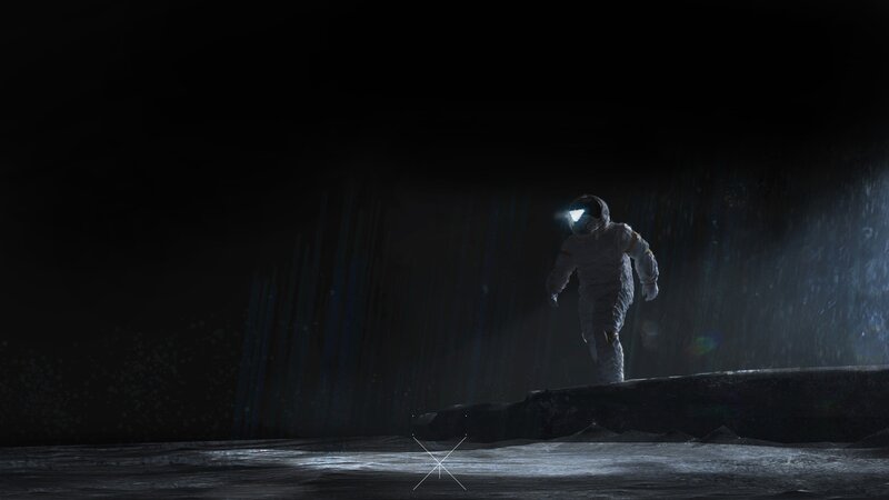 Astronaut on Alien Surface — Black, Dramatic, Night
