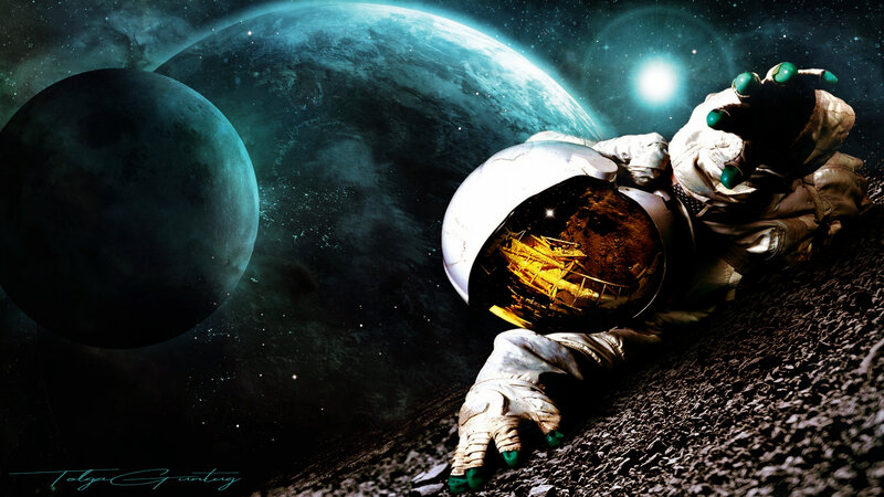 Astronaut on Alien Surface — Black, Dramatic