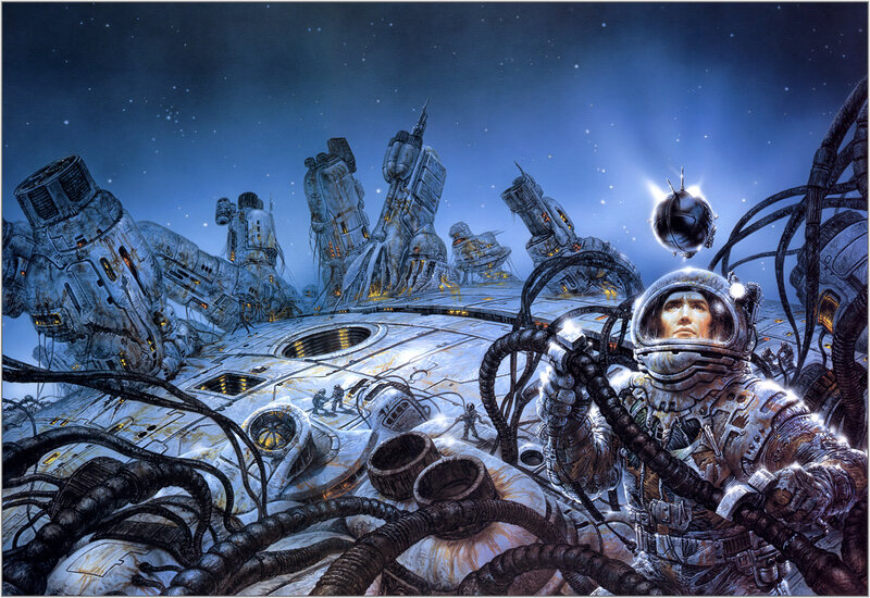 Astronaut on alien vessel