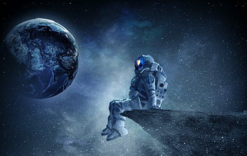 Astronaut on Asteroid — Blue, Dramatic