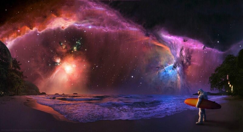 Astronaut on Beach — Purple, Dramatic, Night