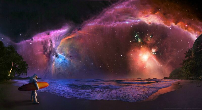 Astronaut on Beach — Purple, Dramatic