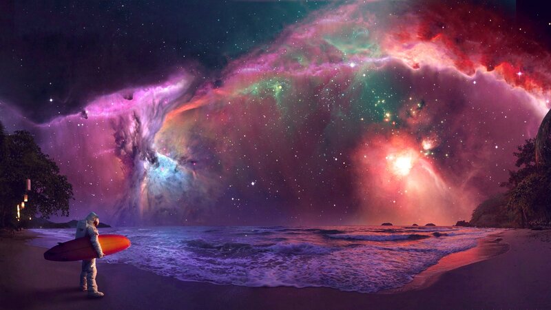 Astronaut on Beach — Purple