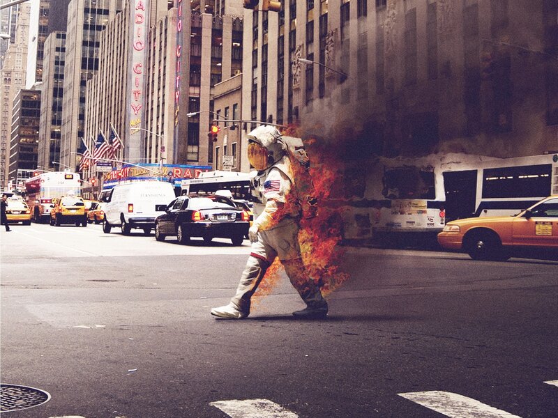 Astronaut on Fire — Gray, Dramatic, Afternoon