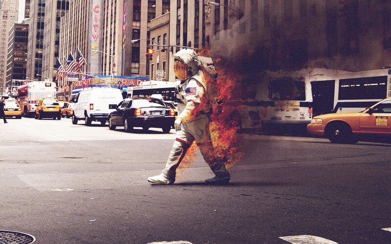 Astronaut on Fire — Gray