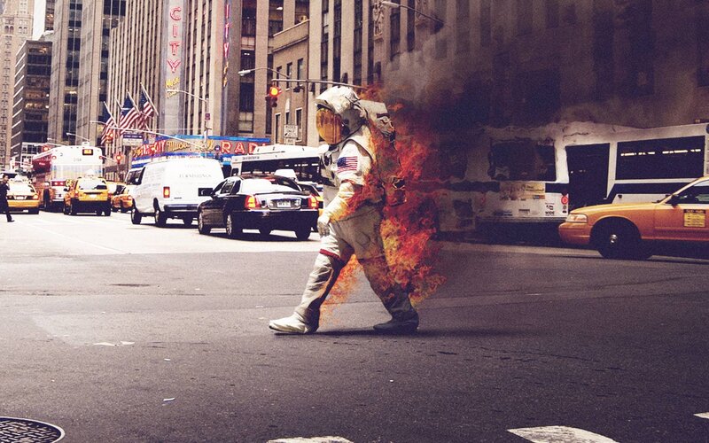 Astronaut on Fire — Orange, Dramatic