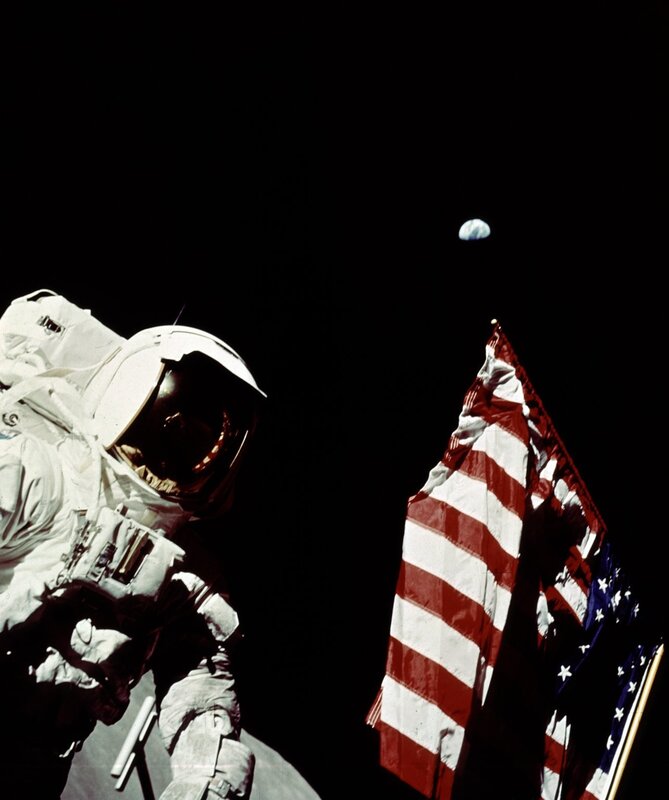 Astronaut on Moon — Black, Dramatic