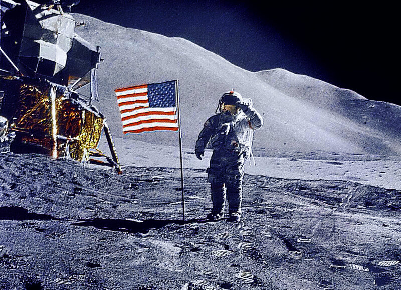 Astronaut on Moon — Gray, Dramatic, Night, Photograph