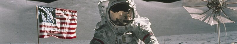 Astronaut on Moon — Gray, Dramatic, Photograph, American Flag, Moon Surface, Antenna