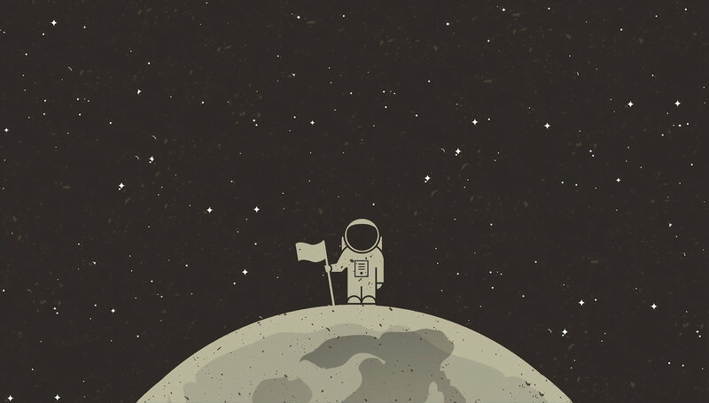 Astronaut on Moon — Gray, Serene, Night, Illustration