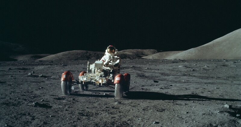 Astronaut on Moon Rover — Gray, Dramatic, Night
