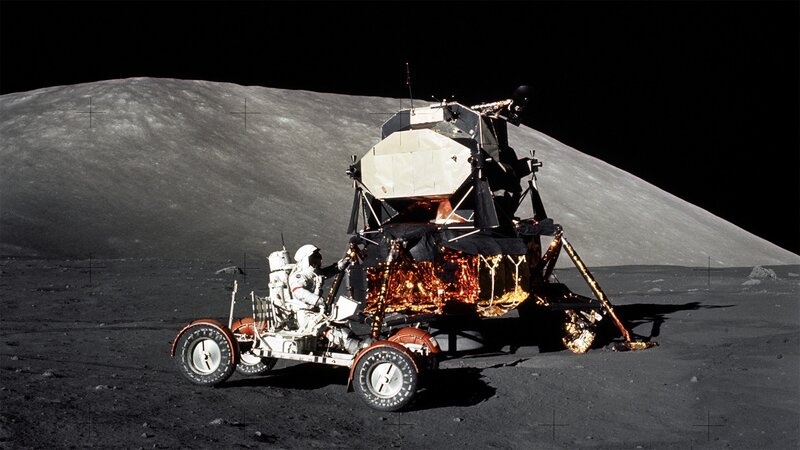 Astronaut on Moon Rover — Gray, Dramatic
