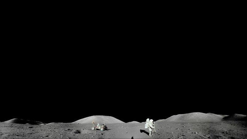 Astronaut on Moon Surface — Black, Desolate, Night