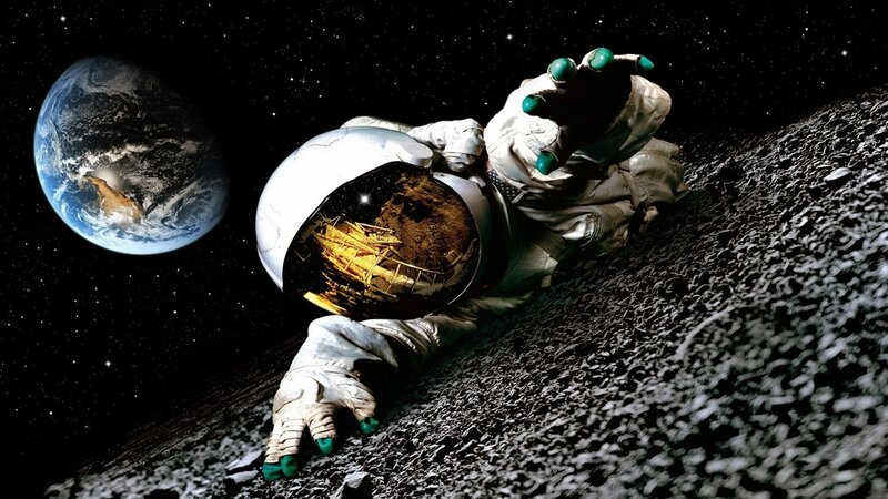 Astronaut on Moon Surface — Black, Dramatic, Digital Art, Earth