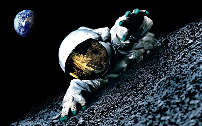Astronaut on Moon Surface — Black, Dramatic, Digital Art