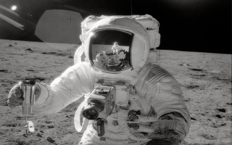 Astronaut on Moon Surface — Black, Dramatic, Night, Photograph, Moon Surface, Space Suit