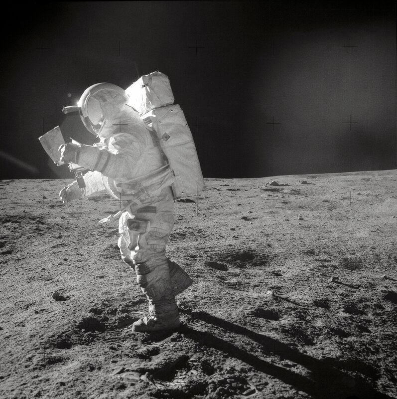 Astronaut on Moon Surface — Black, Dramatic, Night, Photograph, Space Suit