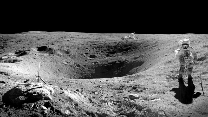 Astronaut on Moon Surface — Black, Dramatic, Photograph, Moon Rover
