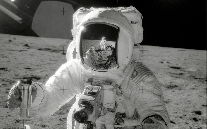 Astronaut on Moon Surface — Black, Dramatic, Photograph, Moon Surface