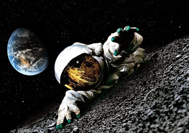 Astronaut on Moon Surface — Black, Dramatic