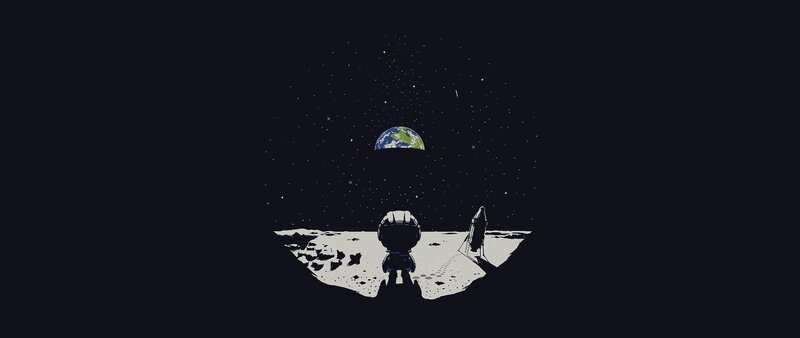 Astronaut on Moon Surface — Black, Serene, Night, Digital Art, Earth