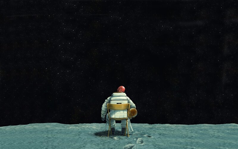 Astronaut on Moon Surface — Black, Solitary