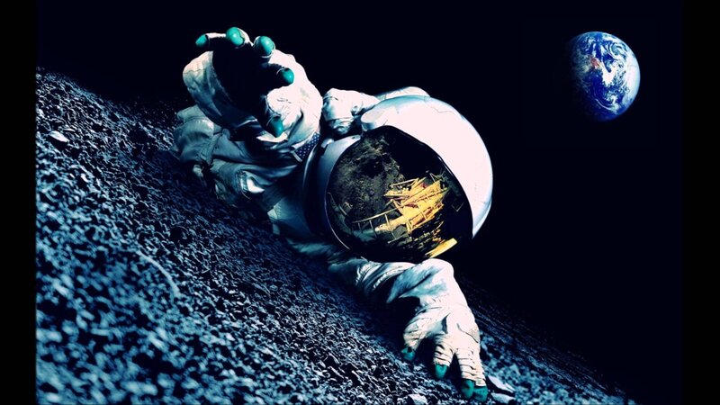 Astronaut on Moon Surface — Blue, Dramatic, Digital Art